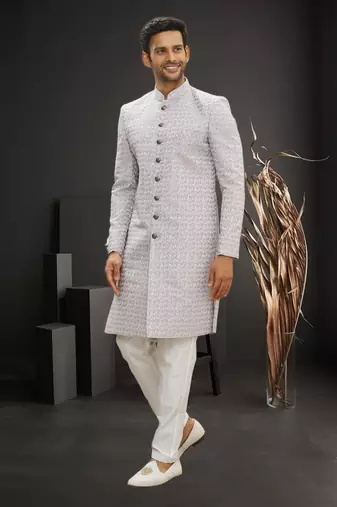 Men's cream woven sherwani