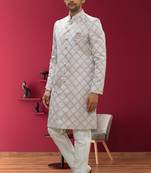 Men's cream woven sherwani