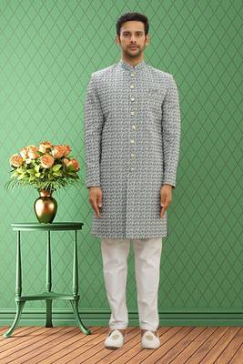 Men's cream printed sherwani 2