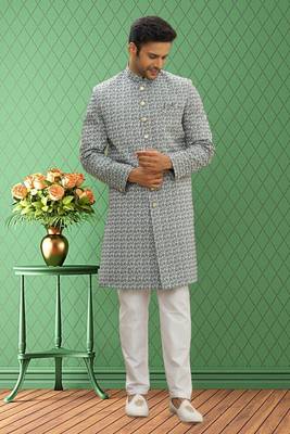 Men's cream printed sherwani 3