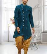 Men's turquoise embrodered indo western sherwani