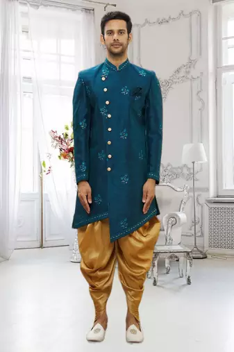 Men's turquoise embrodered indo western sherwani