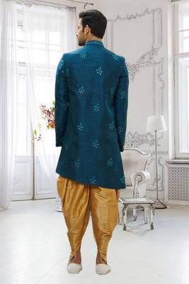 Men's turquoise embrodered indo western sherwani 4