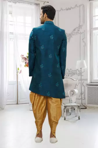 Men's turquoise embrodered indo western sherwani