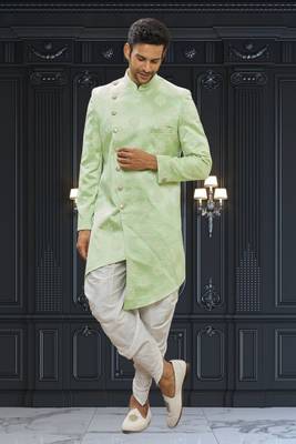 Men's light green printed indo western sherwani 1