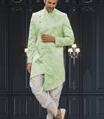 Men's light green printed indo western sherwani