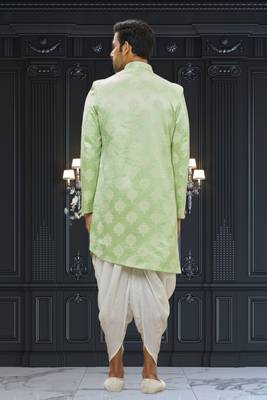 Men's light green printed indo western sherwani 4