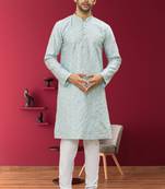 Men's sky blue embroidered kurta pajama