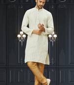 Men's light green embroidered kurta pajama