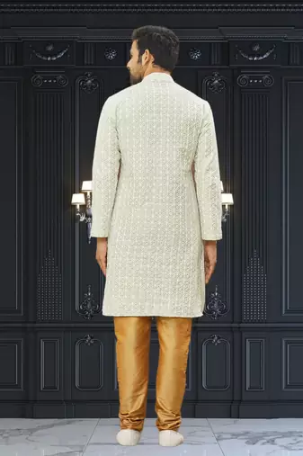 Men's light green embroidered kurta pajama