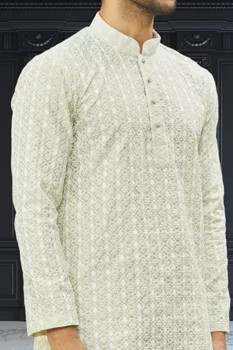 Men's light green embroidered kurta pajama