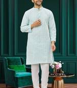 Men's light blue embroidered kurta pajama