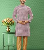 Men's wine embroidered kurta pajama