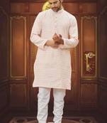 Men's light pink embroidered kurta pajama
