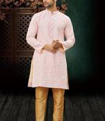 Men's pink embroidered kurta pajama