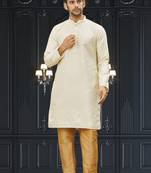 Men's cream woven kurta pajama