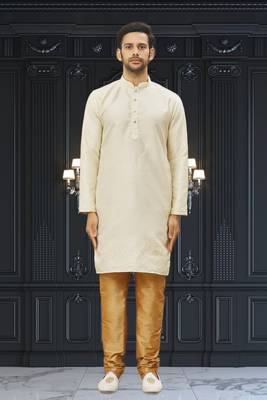 Men's cream woven kurta pajama 2