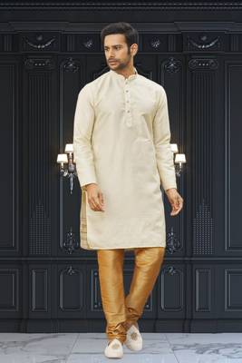 Men's cream woven kurta pajama 3