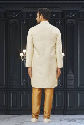 Men's cream woven kurta pajama 4
