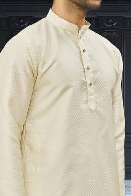 Men's cream woven kurta pajama 5