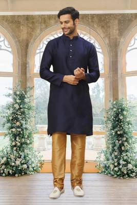 Men's blue woven kurta pajama 1