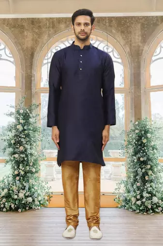 Men's blue woven kurta pajama