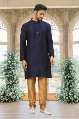 Men's blue woven kurta pajama 3