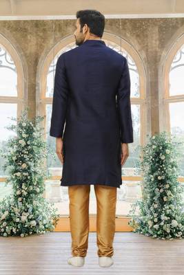 Men's blue woven kurta pajama 4
