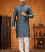 Men's grey woven kurta pajama