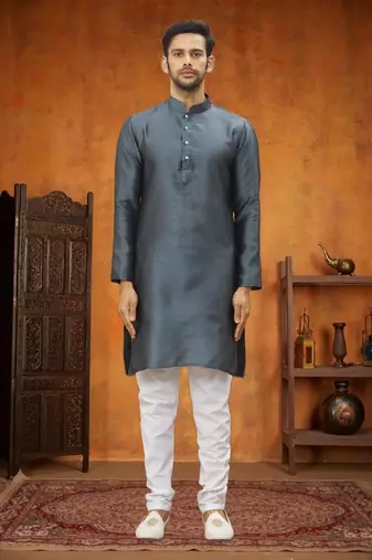 Men's grey woven kurta pajama