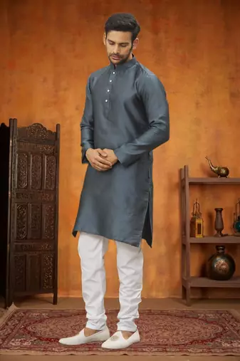 Men's grey woven kurta pajama