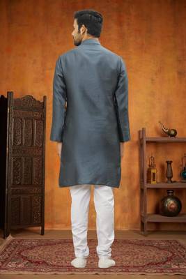 Men's grey woven kurta pajama 4
