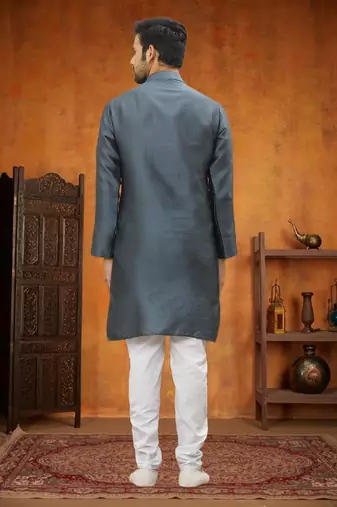 Men's grey woven kurta pajama