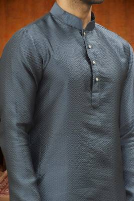 Men's grey woven kurta pajama 5