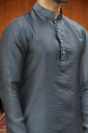 Men's grey woven kurta pajama