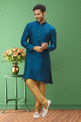 Men's turqouise woven kurta pajama