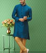 Men's turqouise woven kurta pajama