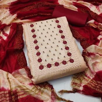 Beige Zora silk blend Embroidered Unstitched Dress Material 1
