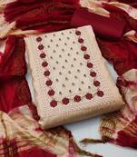 Beige Zora silk blend Embroidered Unstitched Dress Material