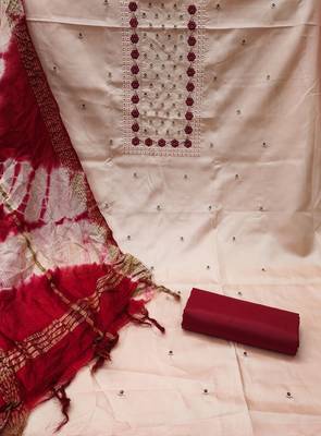 Beige Zora silk blend Embroidered Unstitched Dress Material 2