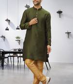 Men's green woven kurta pajama