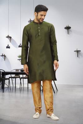 Men's green woven kurta pajama 3