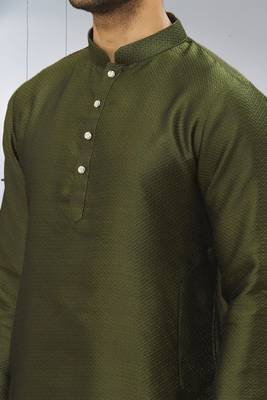 Men's green woven kurta pajama 5