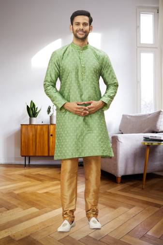 Men's light green woven kurta pajama