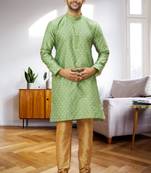 Men's light green woven kurta pajama