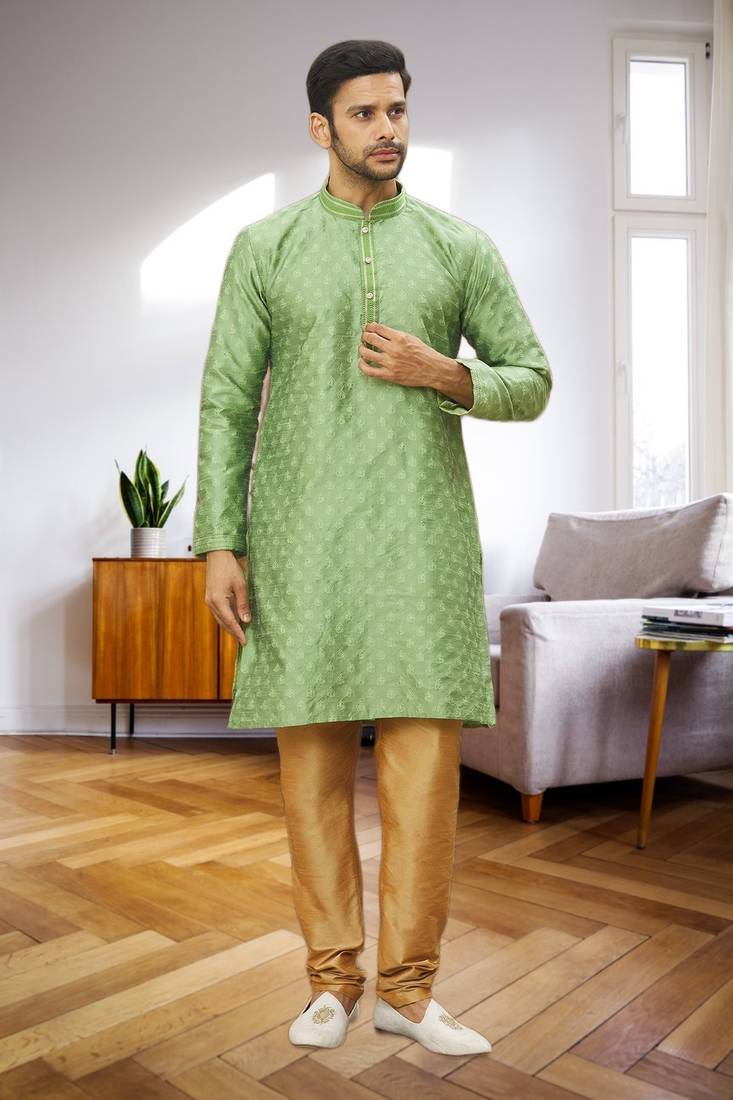 Men's light green woven kurta pajama