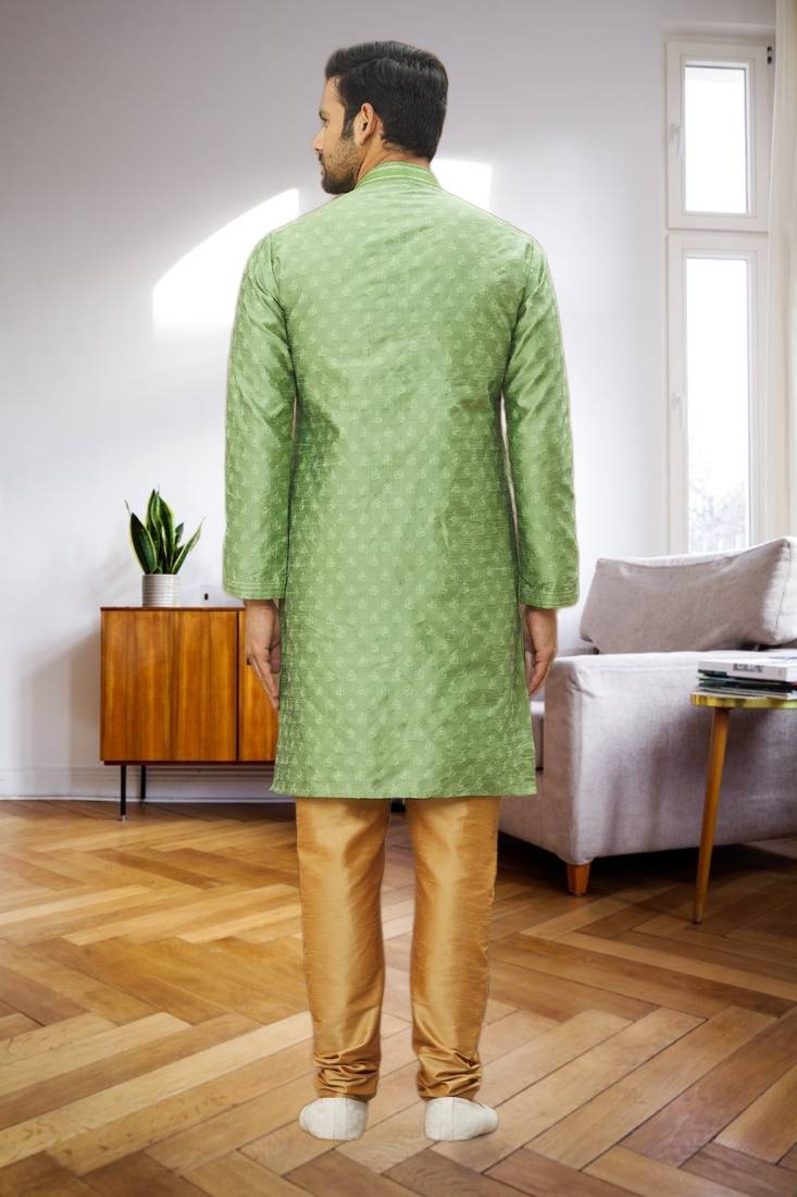 Men's light green woven kurta pajama
