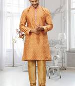 Men's mustard woven kurta pajama