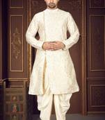 Men's cream woven dhoti kurta