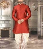 Men's red plain dhoti kurta